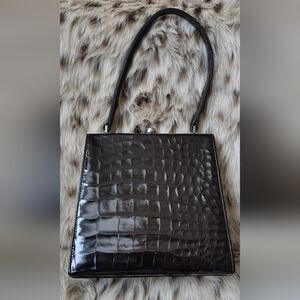 Authentic Versace Bag Dark Brown Patent Croc effect
